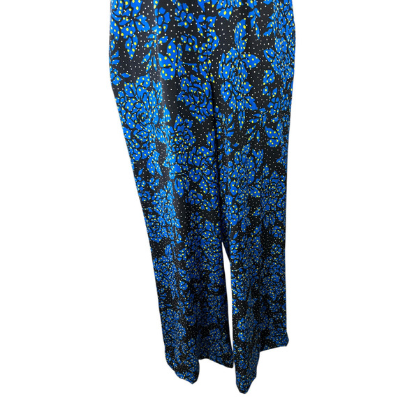 DVF Diane Von Furstenberg 100% Silk Black & Blue Halter Jumpsuit Women's Size 12 - Picture 4 of 16